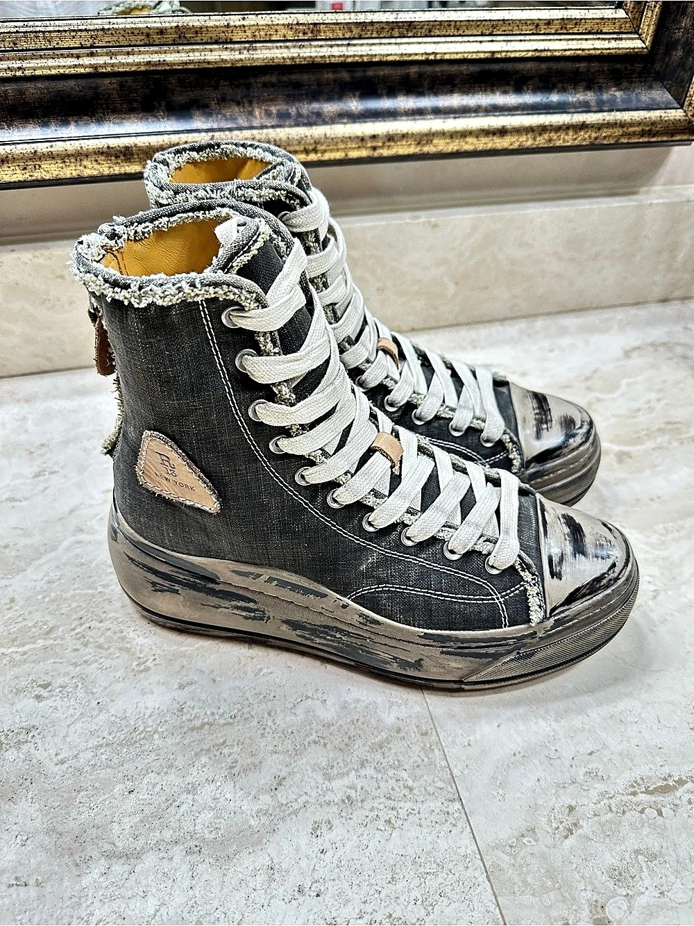 R13 Black Distressed 10-Hole Tall Kurt Platform Sneakers Coated Canvas US 10🌸